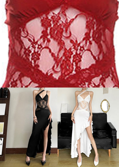 White Lace Patchwork Backless Maxi Dresses Sleeveless