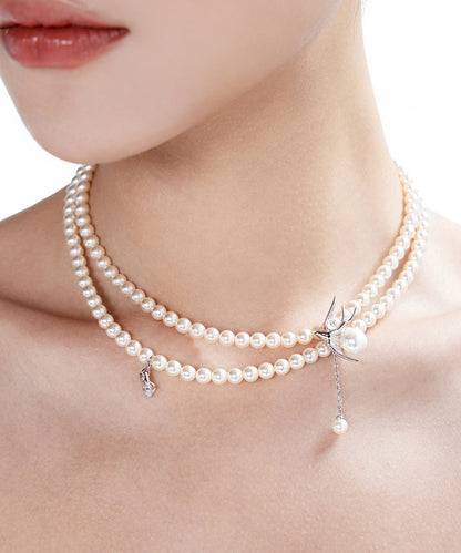 White Light Luxury Swallow Pearl Double Layered Alloy Necklace