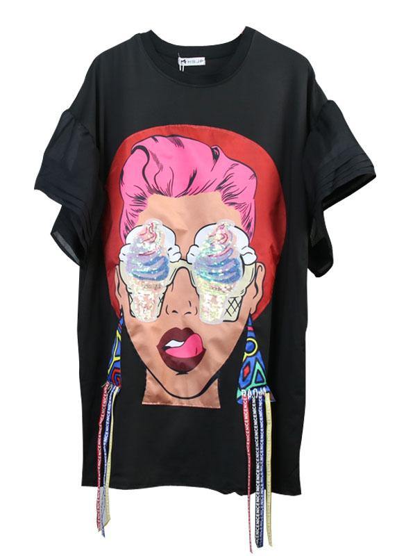 White O-Neck Flare Sleeve Print Summer Vacation Dress - SooLinen