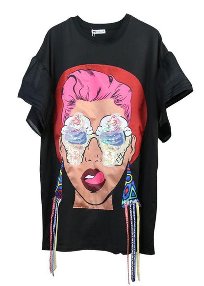 White O-Neck Flare Sleeve Print Summer Vacation Dress - SooLinen