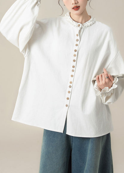 White O-Neck Solid Top Lantern Sleeve