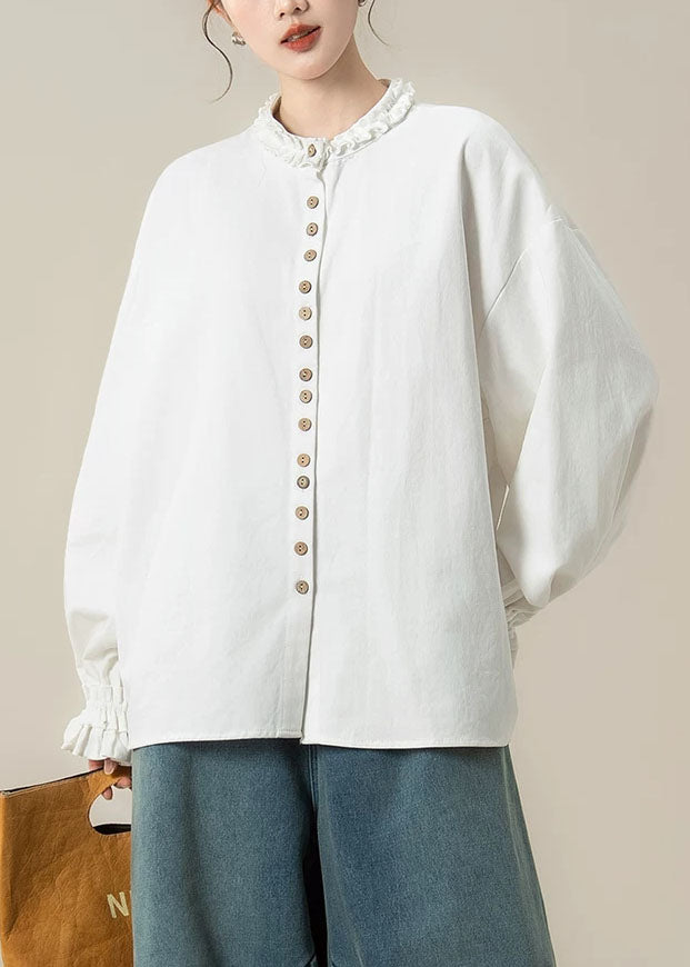 White O-Neck Solid Top Lantern Sleeve