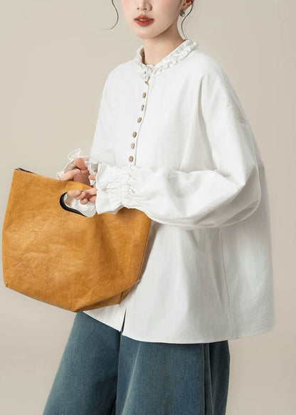 White O-Neck Solid Top Lantern Sleeve