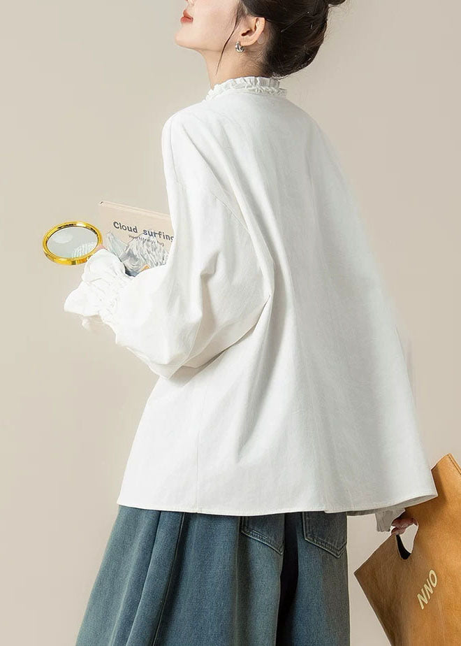 White O-Neck Solid Top Lantern Sleeve