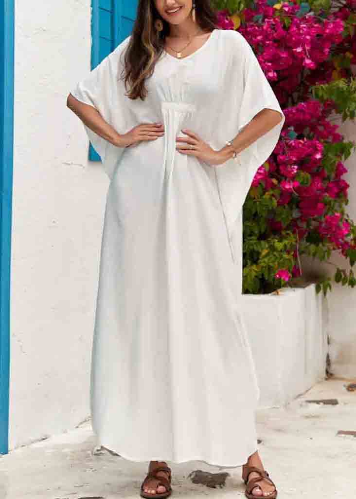 White Oversized Cotton Holiday Dress Wrinkled Summer