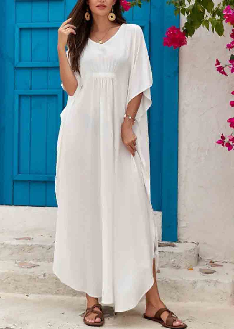 White Oversized Cotton Holiday Dress Wrinkled Summer