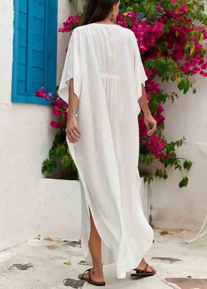 White Oversized Cotton Holiday Dress Wrinkled Summer