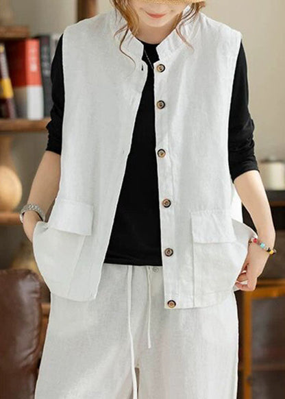 White Patchwork Button Solid Waistcoat Fall