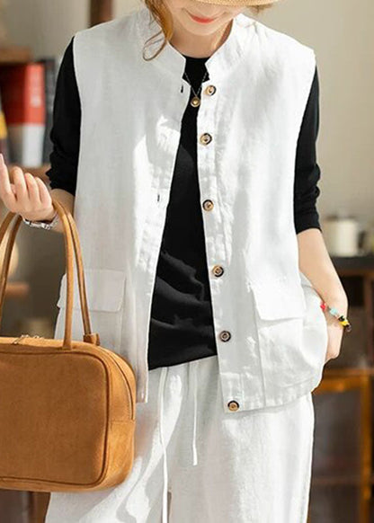 White Patchwork Button Solid Waistcoat Fall
