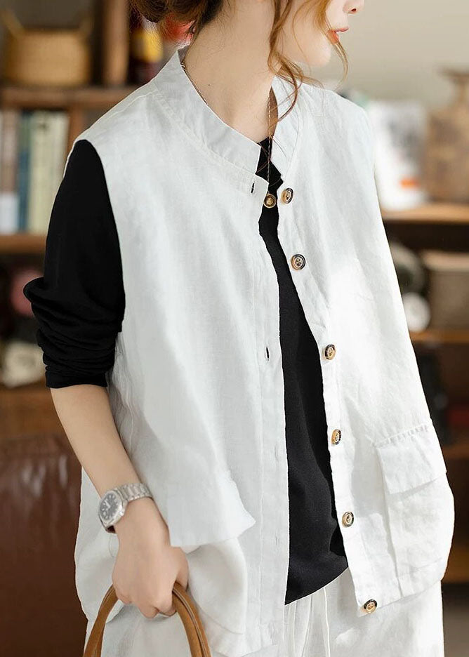 White Patchwork Button Solid Waistcoat Fall