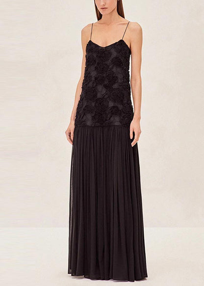 White Patchwork Chiffon Sundress Flowers Decorated Summer