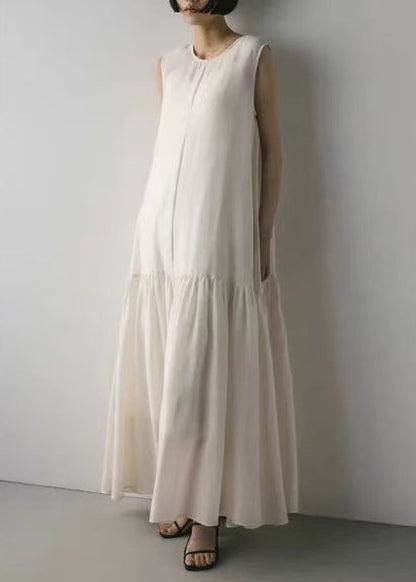 White Patchwork Cotton Maxi Dresses Exra Large Hem Sleeveless