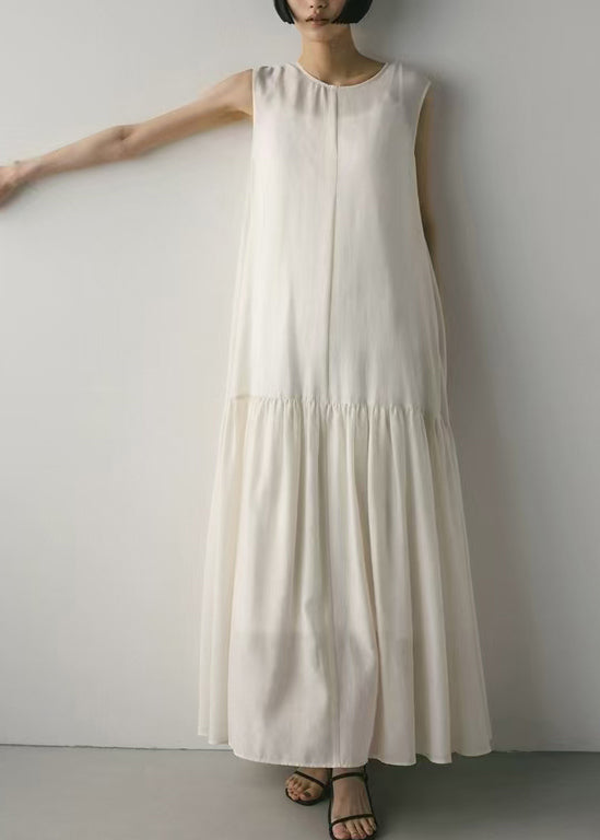 White Patchwork Cotton Maxi Dresses Exra Large Hem Sleeveless