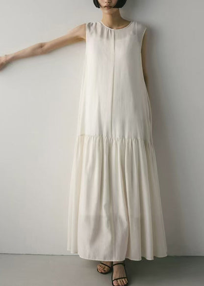 White Patchwork Cotton Maxi Dresses Exra Large Hem Sleeveless