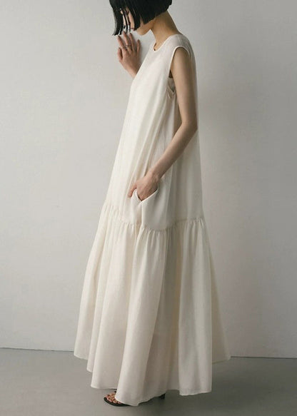 White Patchwork Cotton Maxi Dresses Exra Large Hem Sleeveless