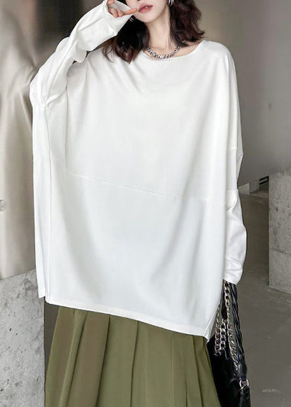 White Patchwork Cotton Sweatshirts Tracksuits Oversized Batwing Sleeve