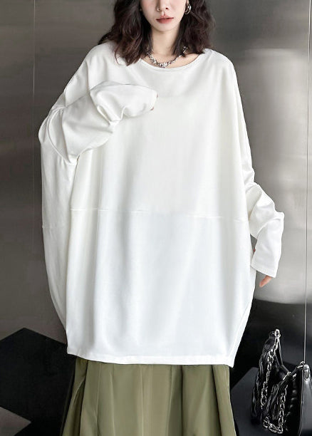 White Patchwork Cotton Sweatshirts Tracksuits Oversized Batwing Sleeve