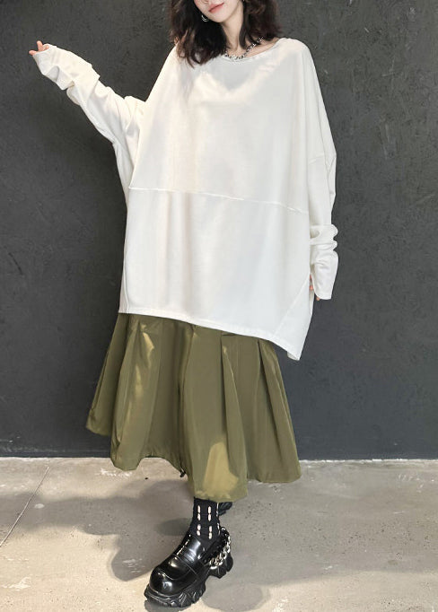 White Patchwork Cotton Sweatshirts Tracksuits Oversized Batwing Sleeve