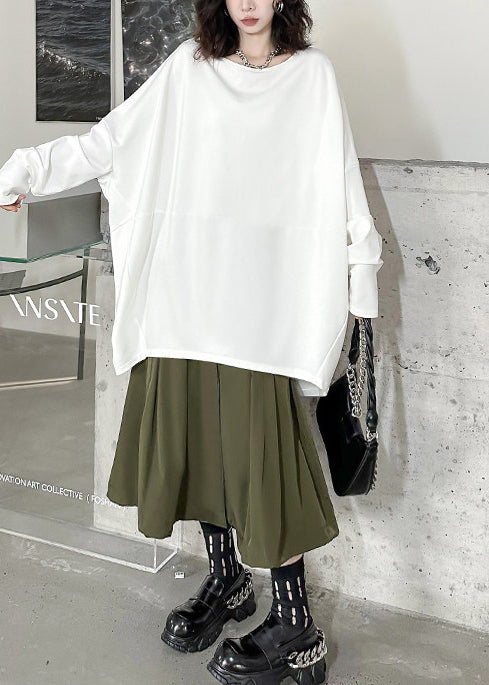 White Patchwork Cotton Sweatshirts Tracksuits Oversized Batwing Sleeve