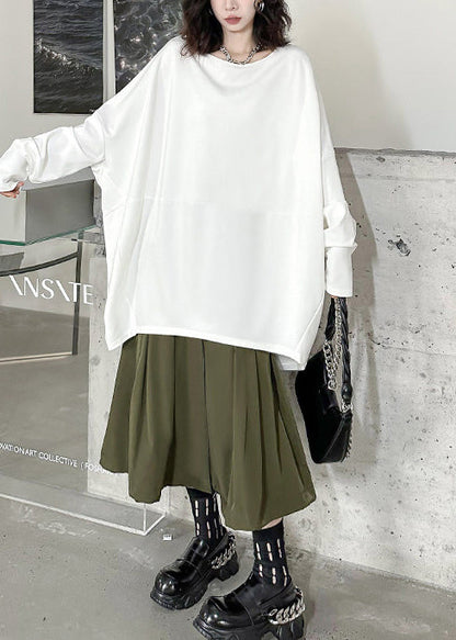 White Patchwork Cotton Sweatshirts Tracksuits Oversized Batwing Sleeve