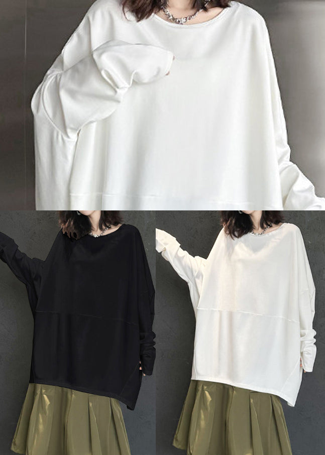 White Patchwork Cotton Sweatshirts Tracksuits Oversized Batwing Sleeve