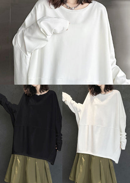 White Patchwork Cotton Sweatshirts Tracksuits Oversized Batwing Sleeve