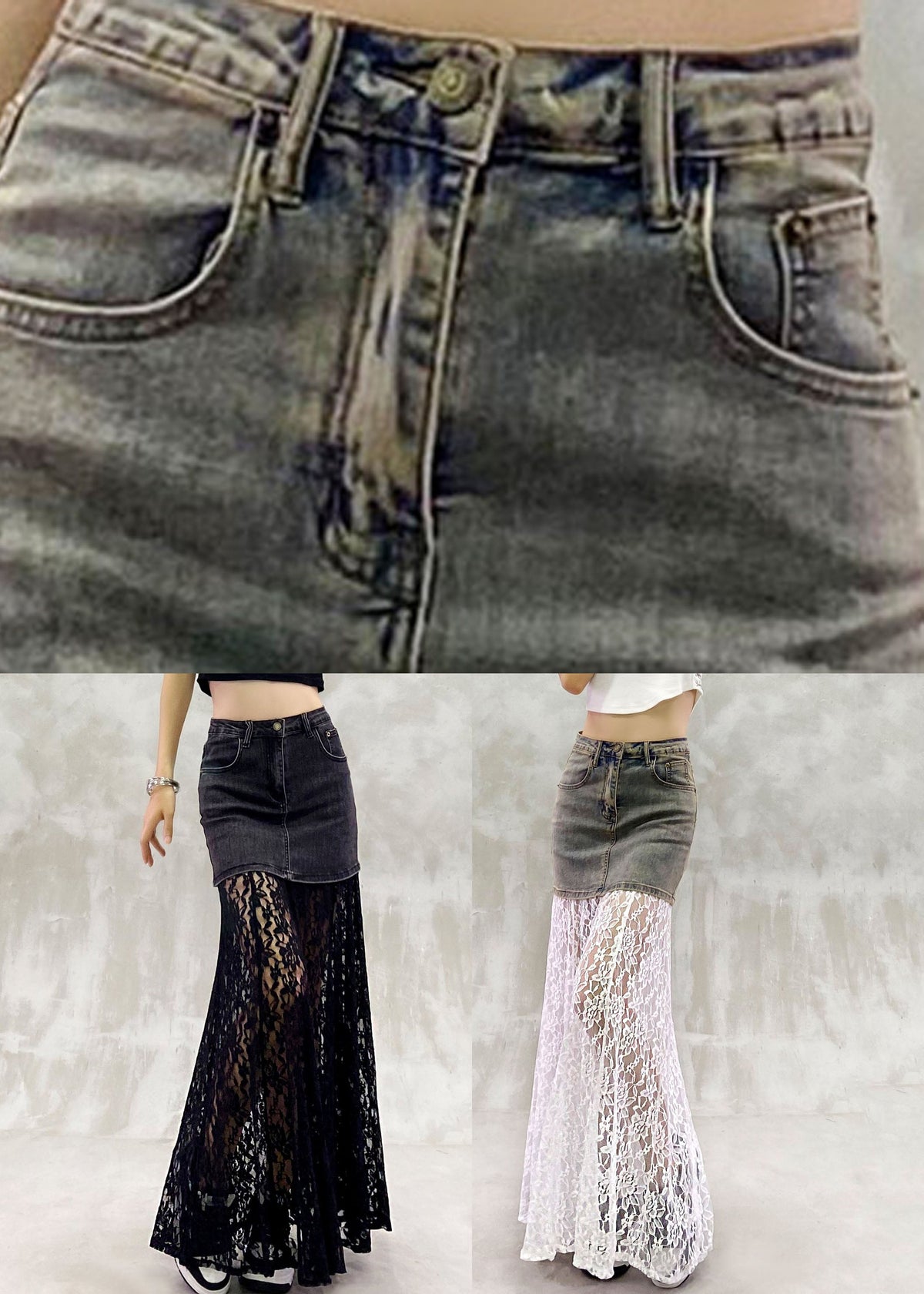 White Patchwork Pockets High Waist A Line Skirt