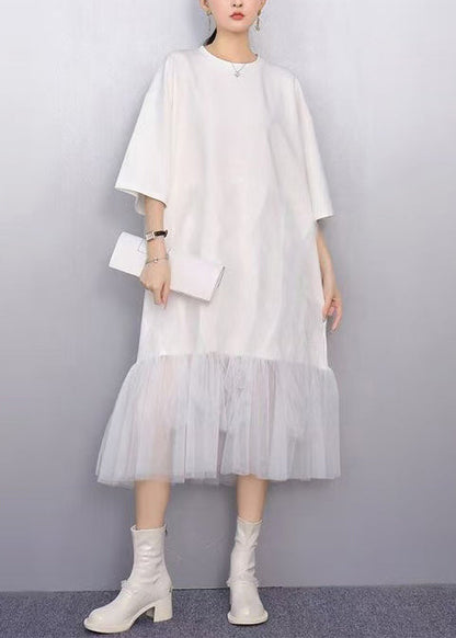 White Patchwork Tulle Vacation Dresses Oversized Summer
