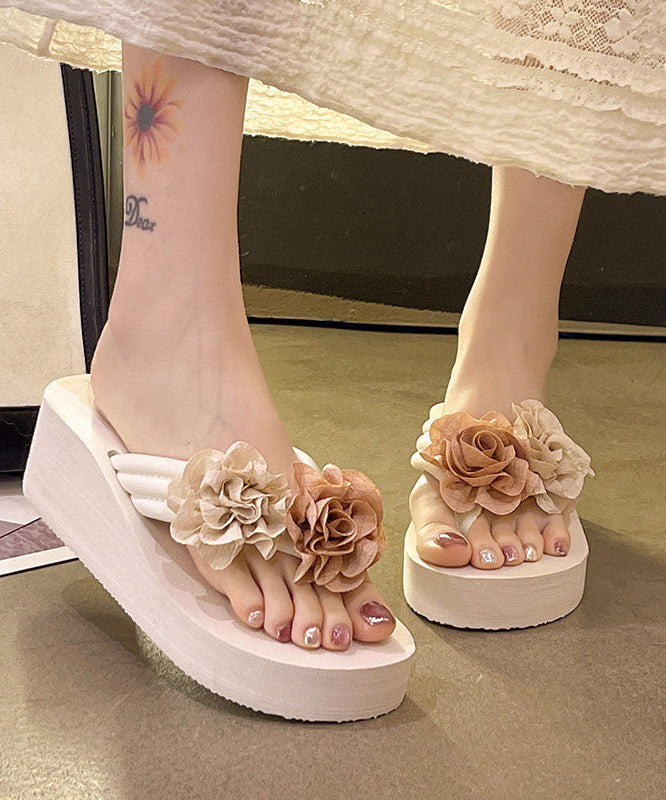 White Platform Faux Leather 2026 DIY Flower Flip Flops