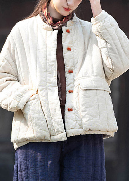 White Pockets Button Thick Parka Winter