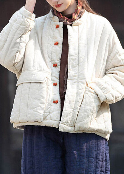 White Pockets Button Thick Parka Winter