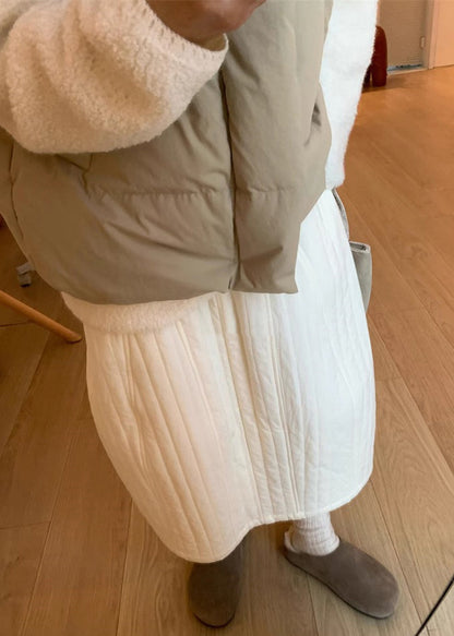 White Pockets Solid Cotton Filled Skirts Winter Elastic Waist