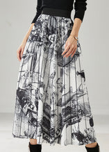 Load image into Gallery viewer, White Print Chiffon Pleated Skirts Elastic Waist Summer