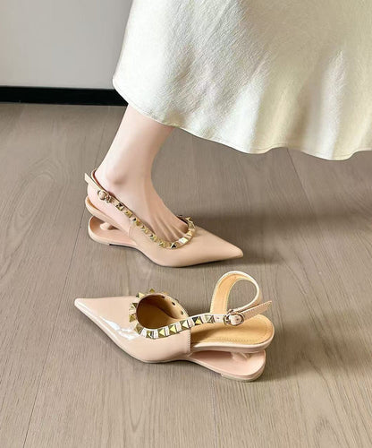 White Rivet Faux Leather Boutique Splicing High Wedge Heels Shoes Pointed Toe