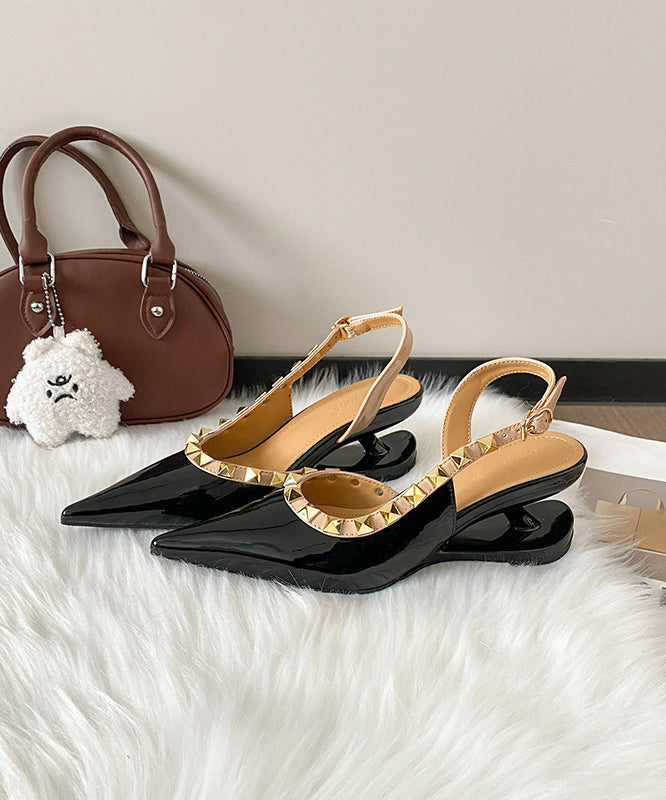 White Rivet Faux Leather Boutique Splicing High Wedge Heels Shoes Pointed Toe