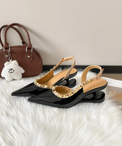White Rivet Faux Leather Boutique Splicing High Wedge Heels Shoes Pointed Toe