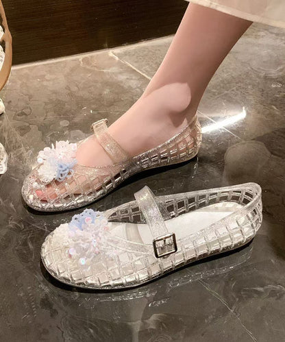 White Sandals Fine Flower Comfy Hollow Out Sandals