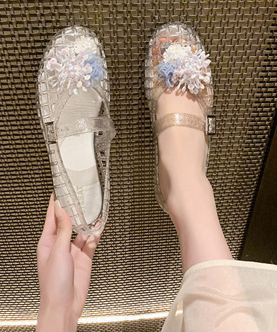 White Sandals Fine Flower Comfy Hollow Out Sandals