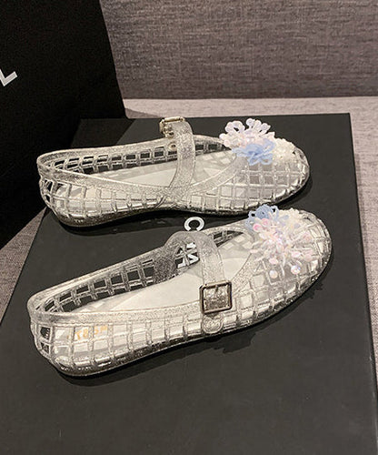 White Sandals Fine Flower Comfy Hollow Out Sandals