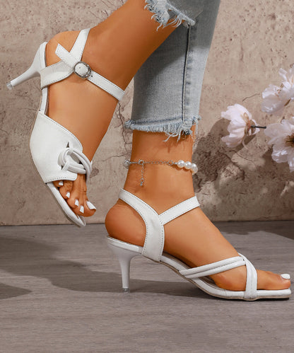 White Sandals Stiletto Faux Leather Chic Splicing Sandals
