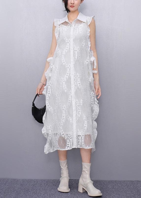 White Side Open Tie Waist Long Dress Sleeveless