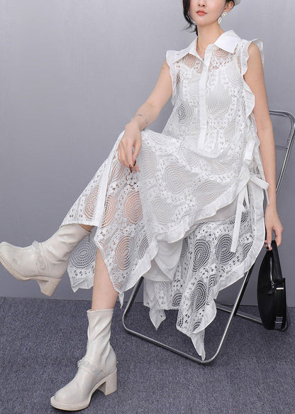 White Side Open Tie Waist Long Dress Sleeveless