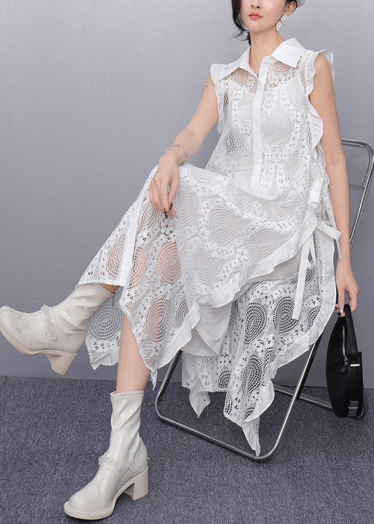 White Side Open Tie Waist Long Dress Sleeveless
