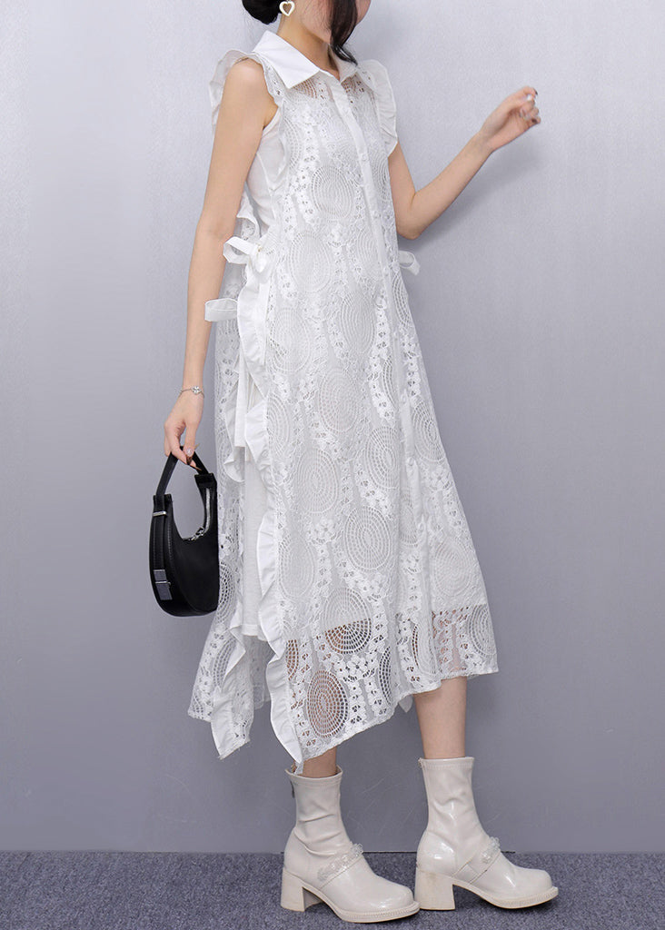 White Side Open Tie Waist Long Dress Sleeveless