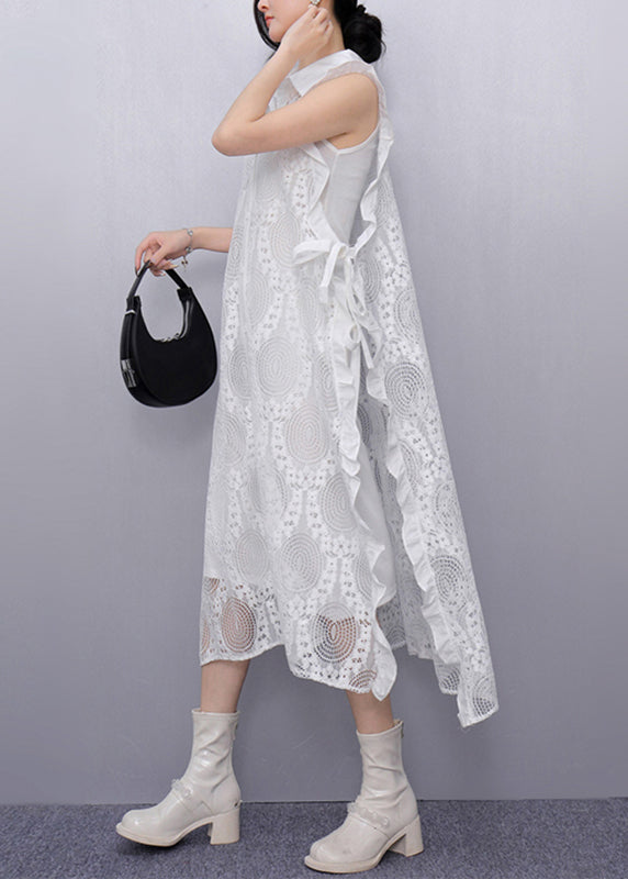 White Side Open Tie Waist Long Dress Sleeveless