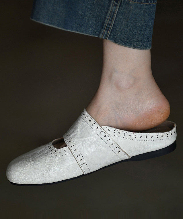 White Soft Sheepskin Plus Size Hollow Out Flip Flops
