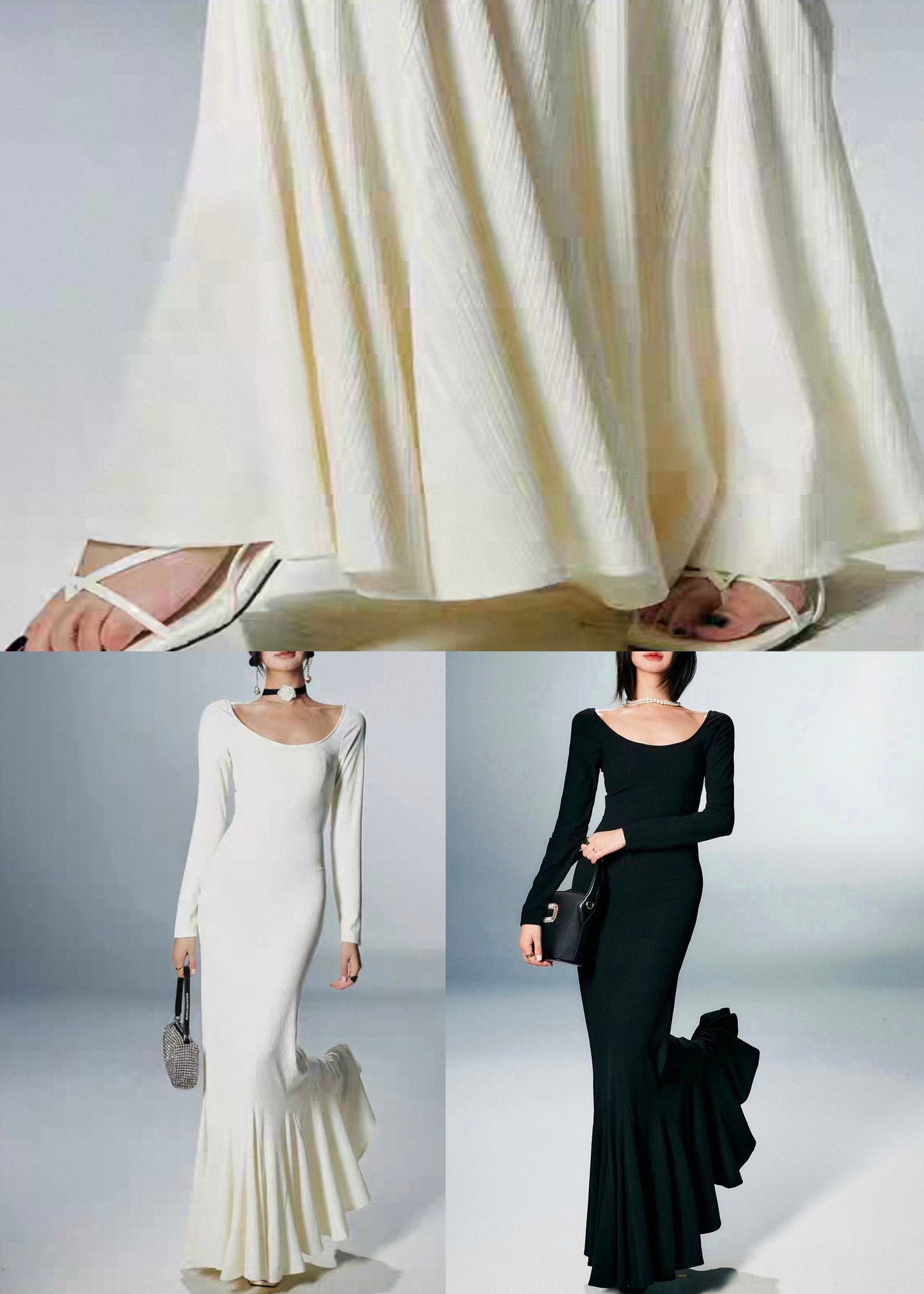 White Solid Cotton Fall Fishtail Dresses O Neck