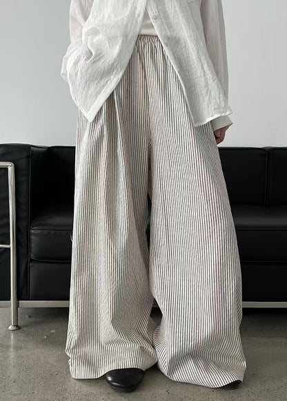 White Striped Cotton Wide Leg Pants Trousers Oversized Spring