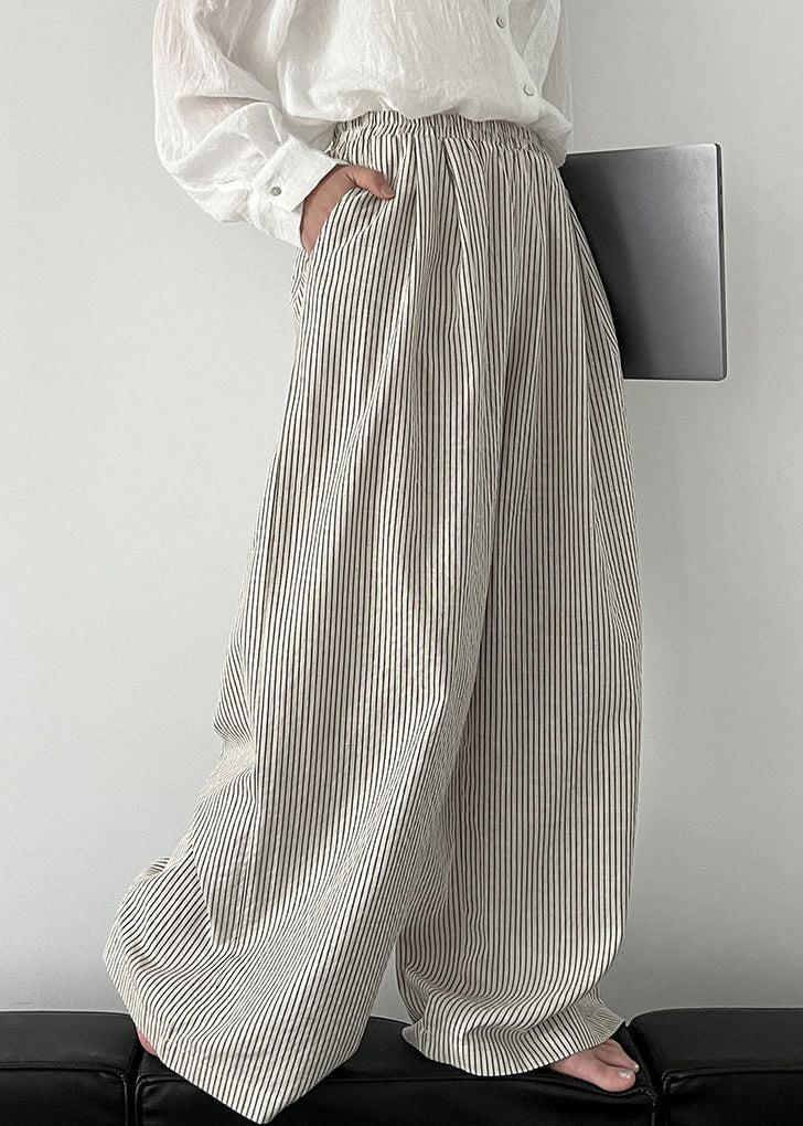 White Striped Cotton Wide Leg Pants Trousers Oversized Spring