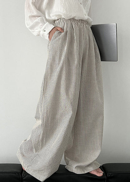 White Striped Cotton Wide Leg Pants Trousers Oversized Spring